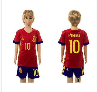 Spain #10 Febregas Red Home Kid Soccer Country Jersey