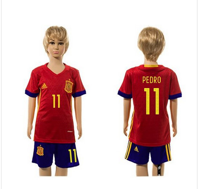 Spain #11 Perdo Red Home Kid Soccer Country Jersey