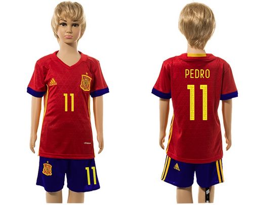 Spain #11 Perdo Red Home Kid Soccer Country Jersey