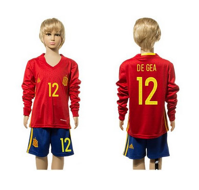 Spain #12 De Gea Red Home Long Sleeves Kid Soccer Country Jersey Spain #12 De Gea Red Home Long Sleeves Kid Soccer Country Jersey
