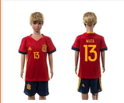 Spain #13 Mata Red Home Kid Soccer Country Jersey