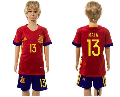 Spain #13 Mata Red Home Kid Soccer Country Jersey