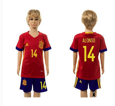 Spain #14 Alonso Red Home Kid Soccer Country Jersey