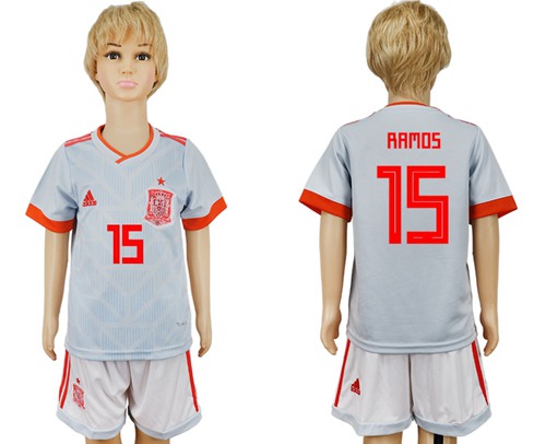 Spain #15 Ramos Away Kid Soccer Country Jersey Spain #15 Ramos Away Kid Soccer Country Jersey