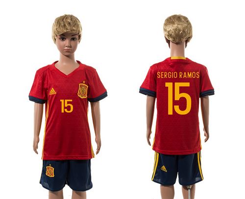 Spain #15 Sergio Ramos Red Home Kid Soccer Country Jersey Spain #15 Sergio Ramos Red Home Kid Soccer Country Jersey