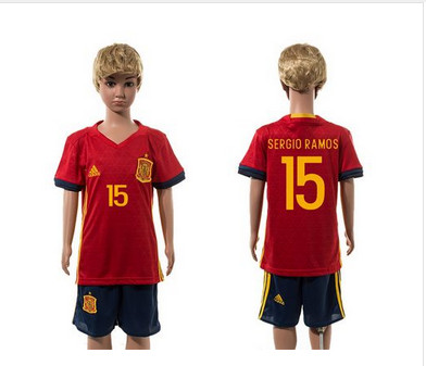 Spain #15 Sergio Ramos Red Home Kid Soccer Country Jersey