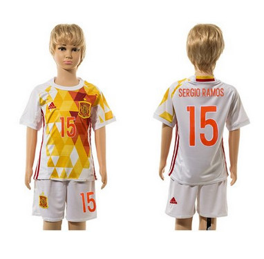 Spain #15 Sergio Raoms White Away Kid Soccer Country Jersey Spain #15 Sergio Raoms White Away Kid Soccer Country Jersey