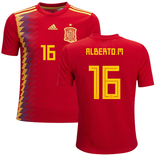 Spain #16 Alberto M. Red Home Kid Soccer Country Jersey Spain #16 Alberto M. Red Home Kid Soccer Country Jersey