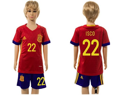 Spain #22 Isco Red Home Kid Soccer Country Jersey Spain #22 Isco Red Home Kid Soccer Country Jersey