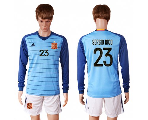 Spain #23 Sergio Rico Blue Goalkeeper Long Sleeves Soccer Country Jersey Spain #23 Sergio Rico Blue Goalkeeper Long Sleeves Soccer Country Jersey