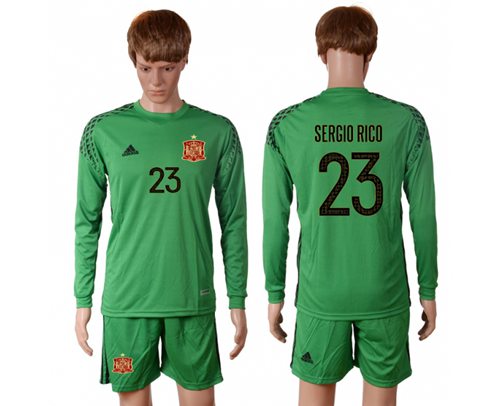 Spain #23 Sergio Rico Green Goalkeeper Long Sleeves Soccer Country Jersey Spain #23 Sergio Rico Green Goalkeeper Long Sleeves Soccer Country Jersey
