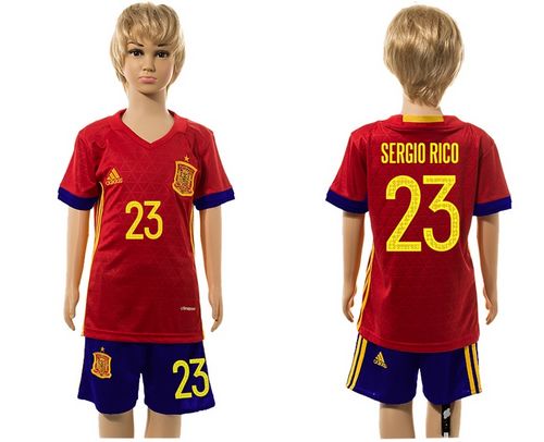 Spain #23 Sergio Rico Red Home Kid Soccer Country Jersey Spain #23 Sergio Rico Red Home Kid Soccer Country Jersey