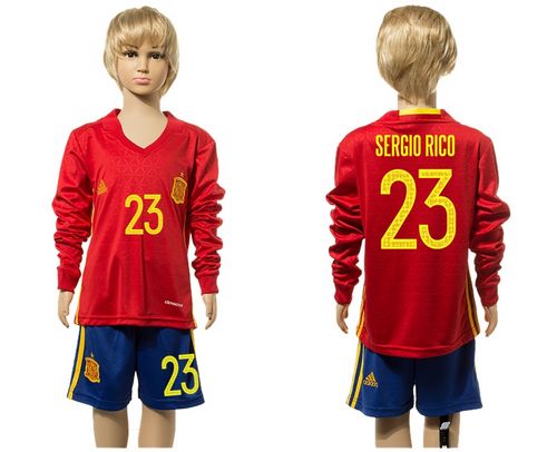 Spain #23 Sergio Rico Red Home Long Sleeves Kid Soccer Country Jersey Spain #23 Sergio Rico Red Home Long Sleeves Kid Soccer Country Jersey