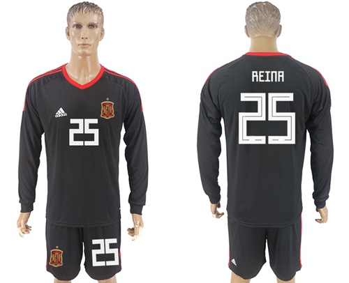 Spain #25 Reina Black Long Sleeves Goalkeeper Soccer Country Jersey Spain #25 Reina Black Long Sleeves Goalkeeper Soccer Country Jersey