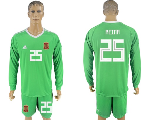 Spain #25 Reina Green Long Sleeves Goalkeeper Soccer Country Jersey Spain #25 Reina Green Long Sleeves Goalkeeper Soccer Country Jersey