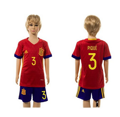 Spain #3 Pique Red Home Kid Soccer Country Jersey Spain #3 Pique Red Home Kid Soccer Country Jersey