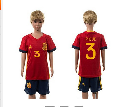 Spain #3 Pique Red Home Kid Soccer Country Jersey Spain #3 Pique Red Home Kid Soccer Country Jersey