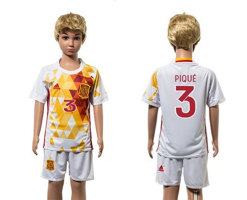Spain #3 Pique White Away Kid Soccer Country Jersey Spain #3 Pique White Away Kid Soccer Country Jersey