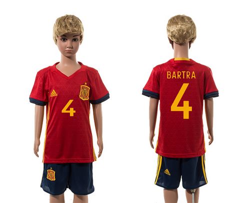 Spain #4 Bartra Red Home Kid Soccer Country Jersey Spain #4 Bartra Red Home Kid Soccer Country Jersey