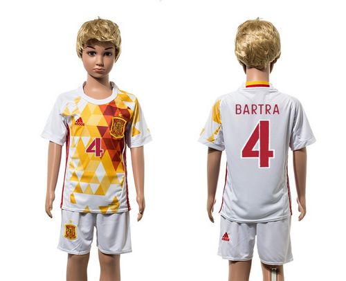 Spain #4 Bartra White Away Kid Soccer Country Jersey Spain #4 Bartra White Away Kid Soccer Country Jersey