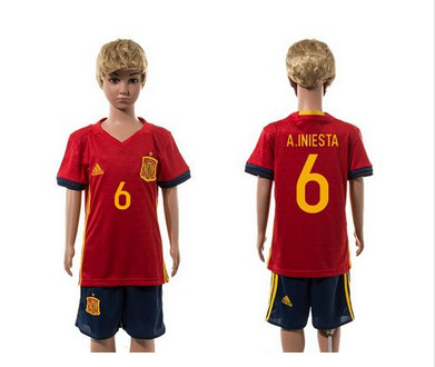 Spain #6 A.Iniesta Red Home Kid Soccer Country Jersey Spain #6 A.Iniesta Red Home Kid Soccer Country Jersey