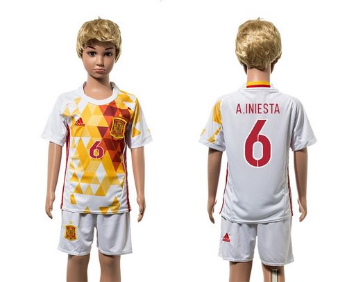 Spain #6 A.Iniesta White Away Kid Soccer Country Jersey Spain #6 A.Iniesta White Away Kid Soccer Country Jersey