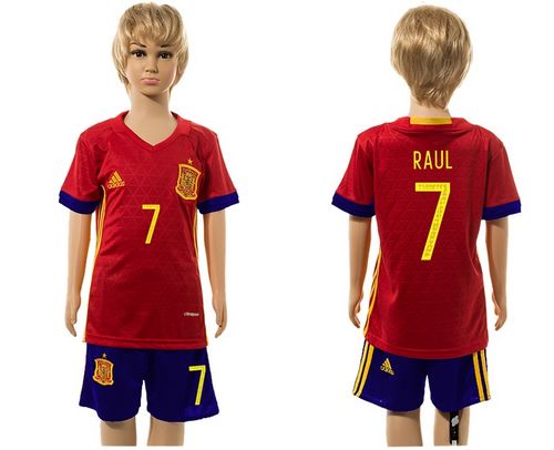 Spain #7 Paul Red Home Kid Soccer Country Jersey