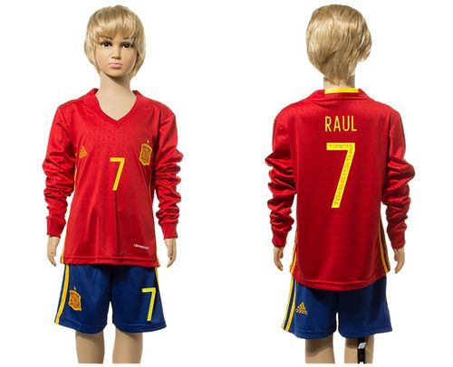 Spain #7 Paul Red Home Long Sleeves Kid Soccer Country Jersey