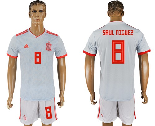 Spain #8 Saul Niguez Away Soccer Country Jersey Spain #8 Saul Niguez Away Soccer Country Jersey