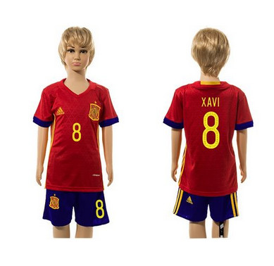 Spain #8 Xavi Red Home Kid Soccer Country Jersey