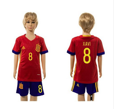 Spain #8 Xavi Red Home Kid Soccer Country Jersey