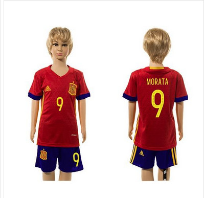 Spain #9 Morata Red Home Kid Soccer Country Jersey