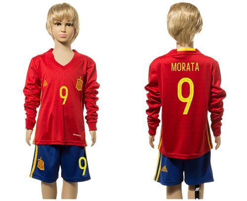 Spain #9 Morata Red Home Long Sleeves Kid Soccer Country Jersey