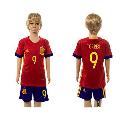 Spain #9 Torres Red Home Kid Soccer Country Jersey