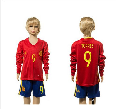 Spain #9 Torres Red Home Long Sleeves Kid Soccer Country Jersey