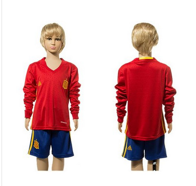 Spain Blank Red Home Long Sleeves Kid Soccer Country Jersey