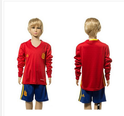 Spain Blank Red Home Long Sleeves Kid Soccer Country Jersey