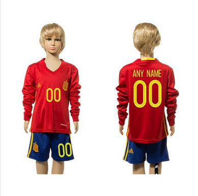 Spain Personalized Home Long Sleeve Kid Soccer Country Jersey Spain Personalized Home Long Sleeve Kid Soccer Country Jersey