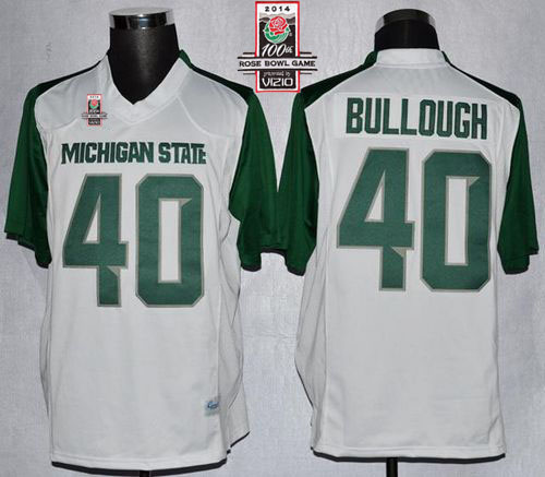 Spartans #40 Max Bullough White Green 2014 Rose Bowl Patch Stitched NCAA Jersey
