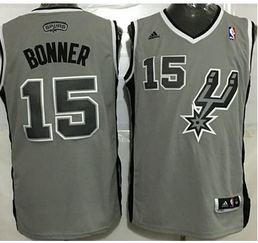 Spurs #15 Matt Bonner Grey Stitched NBA Jersey