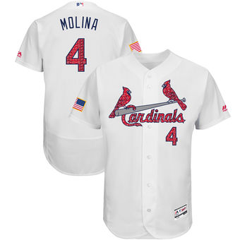 St. Louis Cardinals Yadier Molina Majestic 2017 Stars & Stripes Authentic Collection FlexBase Player Jersey - White