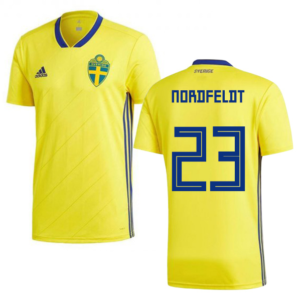 Sweden #23 Nordfeldt Home Kid Soccer Country Jersey Sweden #23 Nordfeldt Home Kid Soccer Country Jersey