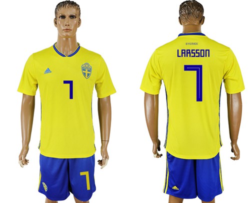 Sweden #7 Larsson Home Soccer Country Jersey Sweden #7 Larsson Home Soccer Country Jersey
