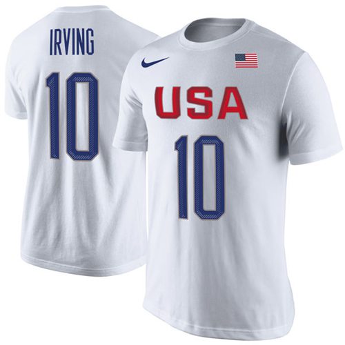Team USA #10 Kyrie Irving Basketball Nike Rio Replica Name & Number T-Shirt White Team USA #10 Kyrie Irving Basketball Nike Rio Replica Name & Number T-Shirt White