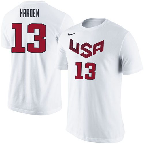 Team USA #13 James Harden Basketball Nike Name & Number T-Shirt White Team USA #13 James Harden Basketball Nike Name & Number T-Shirt White