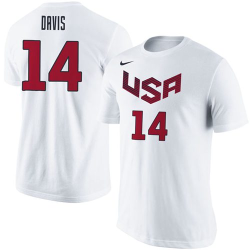 Team USA #14 Anthony Davis Basketball Nike Name & Number T-Shirt White Team USA #14 Anthony Davis Basketball Nike Name & Number T-Shirt White