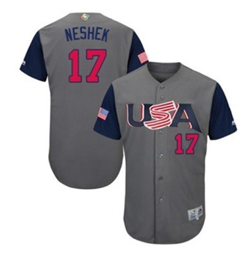 Team USA #17 Neshek Gray 2017 World Baseball Classic Authentic Stitched MLB Jersey