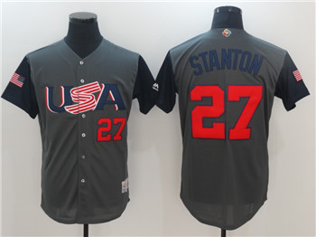 Team USA #27 Giancarlo Stanton Gray 2017 World Baseball Classic Authentic Stitched MLB Jersey
