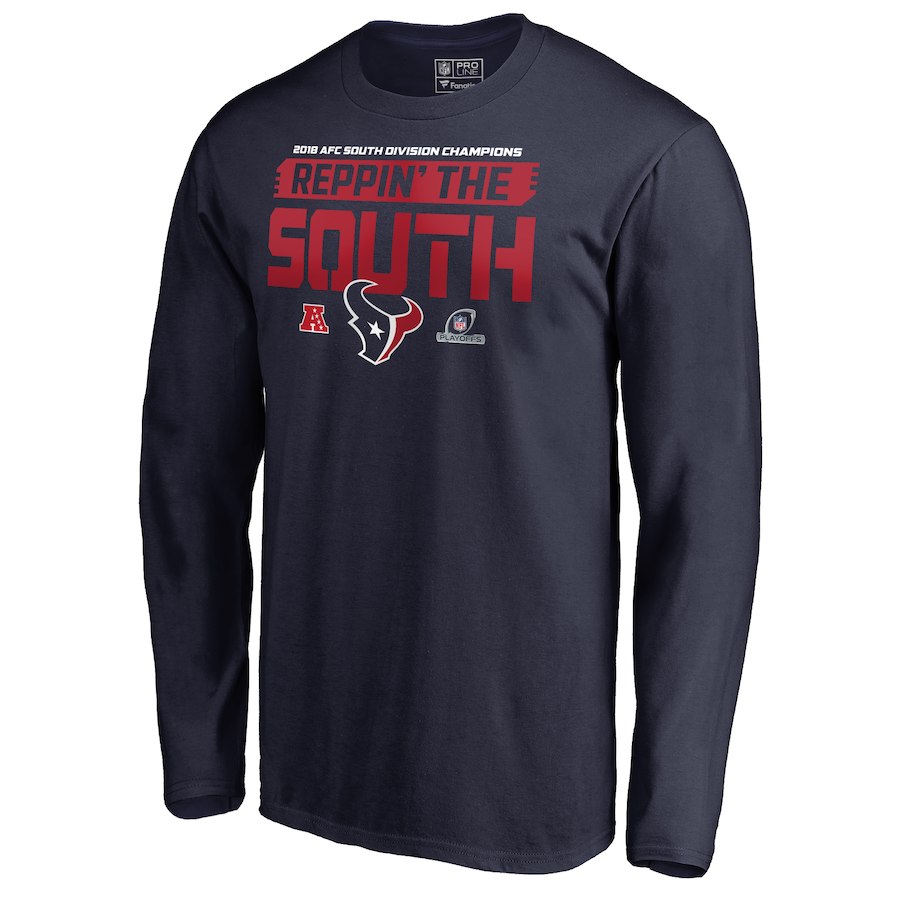Texans Navy 2018 NFL Playoffs Reppin' The South Men's Long Sleeve T-Shirt Texans Navy 2018 NFL Playoffs Reppin' The South Men's Long Sleeve T-Shirt