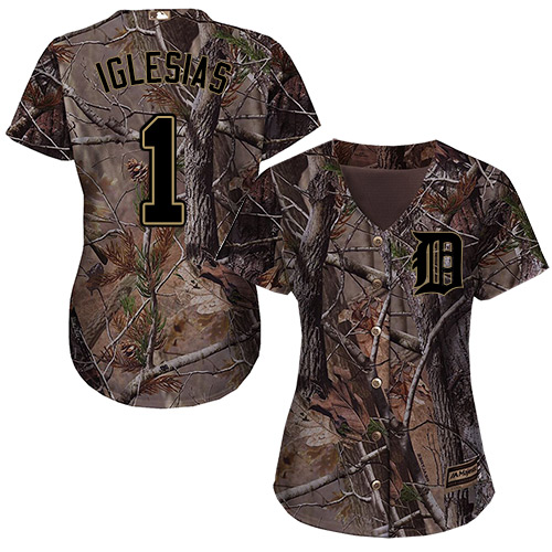 Tigers #1 Jose Iglesias Camo Realtree Collection Cool Base Women's Stitched Baseball Jersey Tigers #1 Jose Iglesias Camo Realtree Collection Cool Base Women's Stitched Baseball Jersey